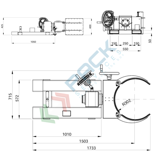 Girafusti manuale laterale a diametro variabile, in acciaio verniciato, inforcabile, Mis. 1750 L x 750 P x 450 H mm, ideale per fusti in metallo e plastica, 2 image vendita, produzione, prezzi e offerte