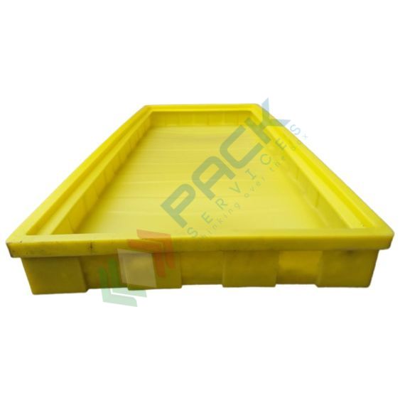 Vasca di contenimento liquidi in plastica (PE), per sotto scaffalatura, volume di raccolta 400 Lt, Mis. 2700 L x 1205 P x 130 H mm, colore giallo, Tipologia: Vasca per Fusti, Ideale per: 5 Fusti, Versione: per Sotto Scaffalatura, Materiale: Plastica, Volume di Raccolta (Lt): 400 vendita, produzione, prezzi e offerte