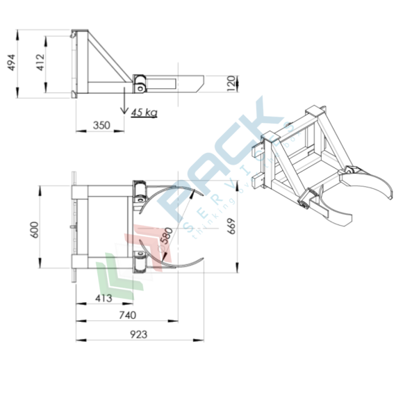 Pinza monofusto applicabile alla piastra Fem del carrello elevatore, in acciaio verniciato, Mis. 950 L x 670 P x 500 H mm, ideale per fusti in metallo, 2 image vendita, produzione, prezzi e offerte