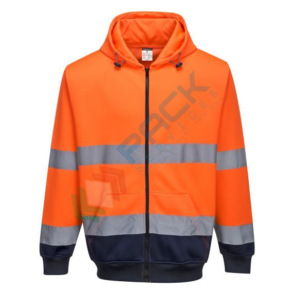 Felpa alta visibilità con cappuccio, 65% poliestere + 35% cotone, 300 gr, chiusura con zip, omologata EN ISO 20471, colore arancione + blu navy, Tipologia: Felpa Alta Visibilità, Colore: Arancione + Blu Scuro, Taglia: M, Vestibilità: Regular vendita, produzione, prezzi e offerte