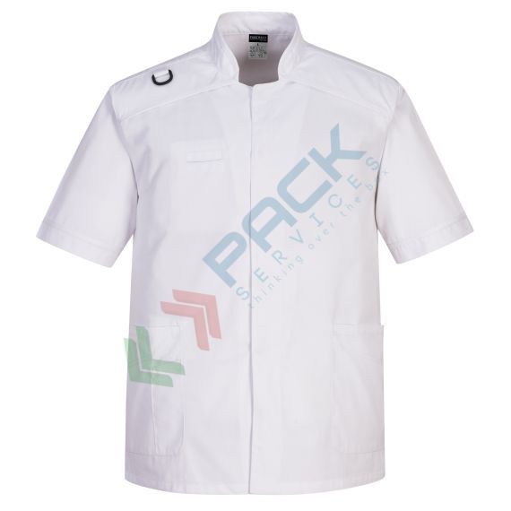 Camice da lavoro, modello sanitario, da uomo, 4 tasche, 65% Poliestere + 33% Cotone + 2% Elastan, 145 gr, chiusura con bottoni, colore bianco, Colore: Bianco, Taglia: S vendita, produzione, prezzi e offerte