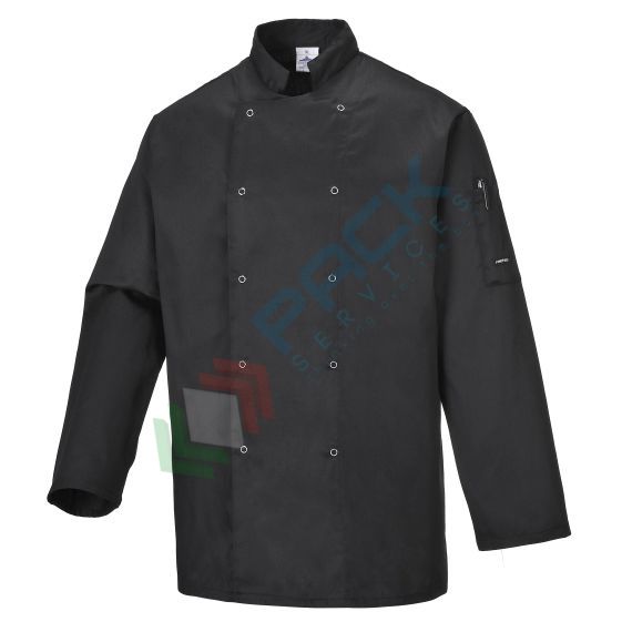 Giacca da lavoro, modello chef, tessuto Twil, 65% poliestere + 35% cotone, 1 tasca, 190 gr, manica lunga, colore nero, Colore: Nero, Taglia: XL vendita, produzione, prezzi e offerte