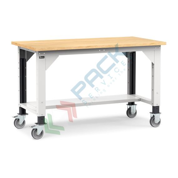 Banco da lavoro con ruote, piano in legno con gambe regolabili in altezza, Mis. 1500 L x 750 P x 887/1262 H mm, colore grigio, Tipologia: Banco con Ruote, Gambe: Regolabili, Materiale Piano: Legno, Larghezza (cm): 150, Versione: Senza Cassetti, Colore: Grigio vendita, produzione, prezzi e offerte