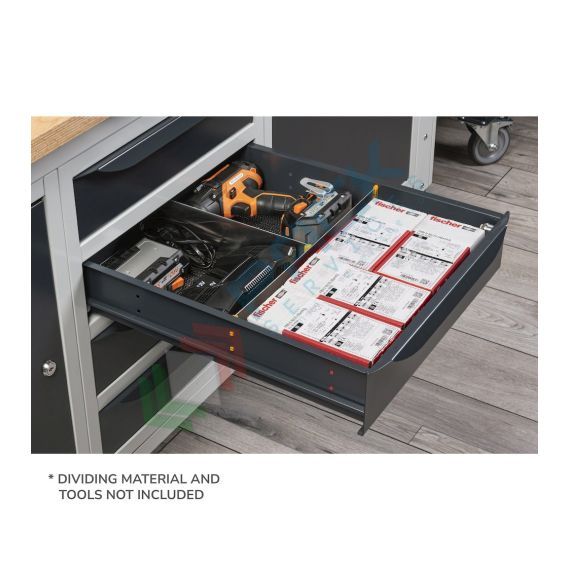 Banco da lavoro con ruote, piano in legno e 1 cassetto, gambe regolabili in altezza, Mis. 1500 L x 750 P x 887/1262 H mm, colore grigio, Tipologia: Banco con Ruote, Gambe: Regolabili, Materiale Piano: Legno, Larghezza (cm): 150, Versione: 1 Cassetto, Colore: Grigio, 8 image vendita, produzione, prezzi e offerte