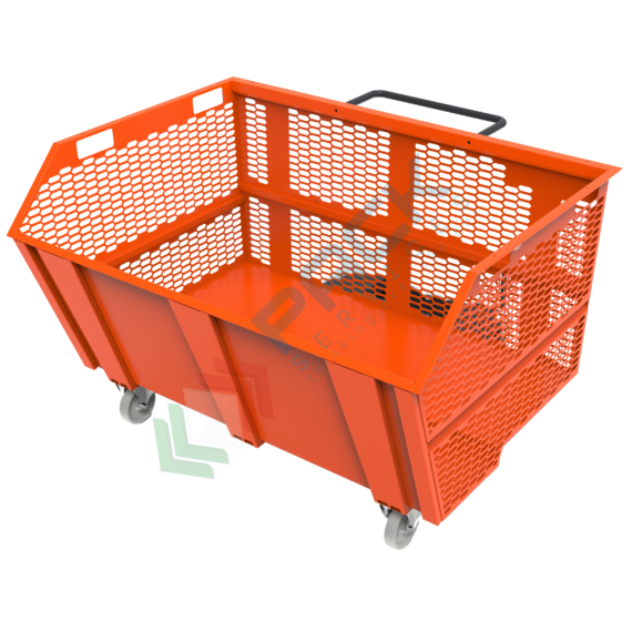Benna ribaltabile con ruote, in rete di acciaio, capacità 1600 Lt, portata 2000 Kg, svuotamento con muletto, arancio RAL 2004, Tipologia: Benna Scarico con Muletto, Pareti: In Rete, Base: 4 Ruote, Capacità: 1600 Lt, Portata (Kg): 2000 vendita, produzione, prezzi e offerte
