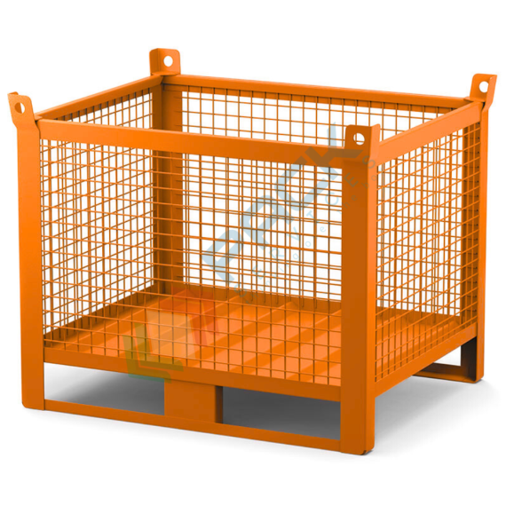 Contenitore in rete di lamiera con slitte lato lungo, Mis. 1000 L x 800 P x 845 H mm, portata 1000 Kg, colore arancio RAL 2004, Tipologia: Contenitore In Rete, Base: Slitte Lato Lungo, Larghezza (cm): 100, Profondità (cm): 80, Altezza (cm): 84,5, Sportello: NO, Portata (Kg): 1000 vendita, produzione, prezzi e offerte