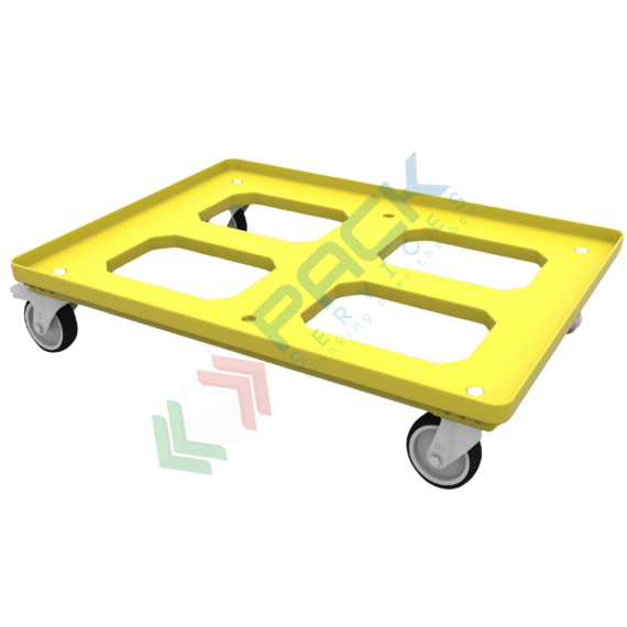 Carrello per cassette norma Europa in ABS, Mis. base 80 x 60 cm, 4 ruote in gomma sterzanti, portata 400 kg, modello con apertura superiore, colore giallo, Tipologia: Carrello 80 x 60, Versione: Piano Aperto, Colore: Giallo, Materiale Ruote: Gomma, Versione Ruote: 4 Sterzanti vendita, produzione, prezzi e offerte