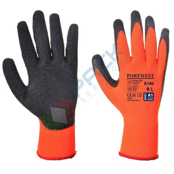 Guanti da lavoro resistenti al freddo con caldo rivestimento in acrilico + grip in lattice Crinkle, calibro 10, omologati EN 388 + EN 511, colore arancione/nero, taglia, Colore: Arancione + Nero, Taglia: L vendita, produzione, prezzi e offerte