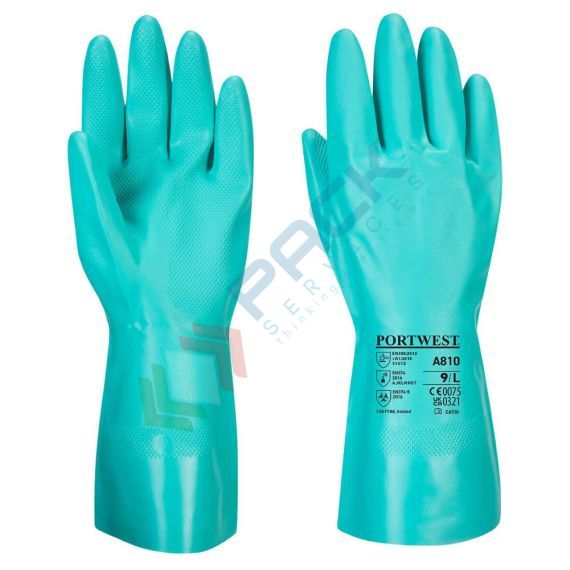 Guanti da lavoro protezione chimica in nitrile + cotone, garzati per un maggiore comfort e reticolo strutturato, spessore 0,40 mm, 320 mm di lunghezza, omologati EN 388 + EN 374, colore verde, taglia L, Colore: Verde, Taglia: L vendita, produzione, prezzi e offerte