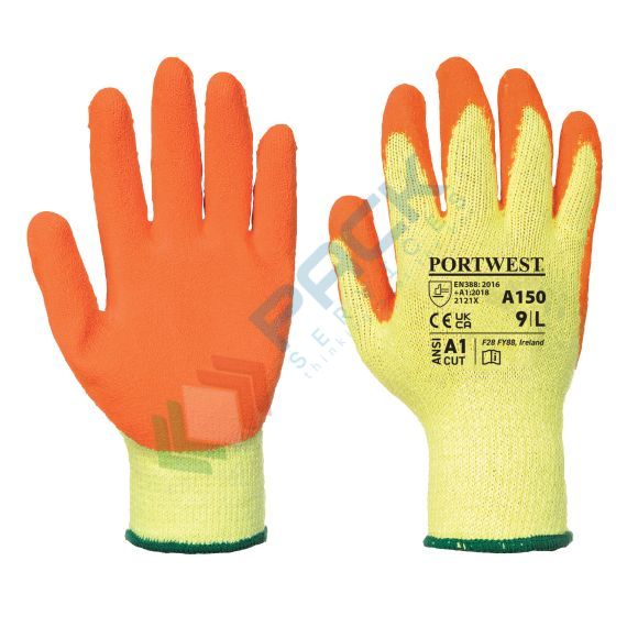 Guanti da lavoro con grip, in poliestere e cotone riciclato con Grip in lattice Crinkle offre una presa eccellente, calibro 10, omologati EN 388, colore giallo/arancione, taglia S, Colore: Arancione, Taglia: S vendita, produzione, prezzi e offerte