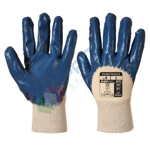 Guanti da lavoro con grip, in cotone con rivestimento leggero in nitrile, con polso in maglia, immersione a 3/4 per una maggior protezione, calibro 12, omologati EN 388, colore blu navy, taglia S, Colore: Blu, Taglia: S vendita, produzione, prezzi e offerte
