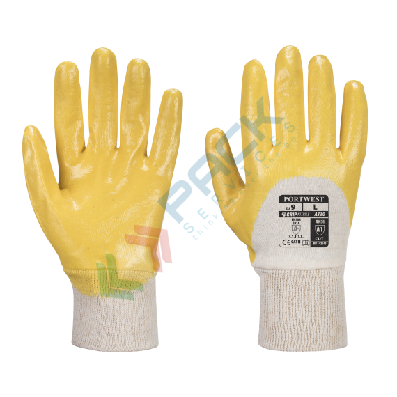 Guanti da lavoro con grip, in cotone con rivestimento leggero in nitrile, con polso in maglia, immersione a 3/4 per una maggior protezione, calibro 12, omologati EN 388, colore giallo, taglia S, Colore: Giallo, Taglia: S vendita, produzione, prezzi e offerte