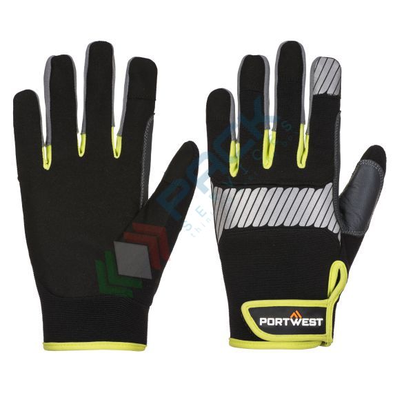 Guanti da lavoro multiuso con grip, resistenti ad alte prestazioni, in nylon + poliestere + PU + TPR, leggero e confortevole con nastro riflettente PW3 per una maggiore visibilità, polsino con strap, omologati EN 388, colore nero/giallo, taglia L, Colore: Nero, Taglia: L vendita, produzione, prezzi e offerte