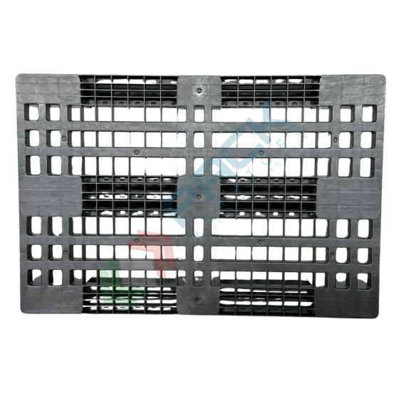 Pallet in plastica riciclata (PP), Mis. 800 L x 1200 P x 150 H mm, con 3 traverse, piano forato, portata statica 5000 Kg, portata dinamica 1500 Kg, portata su scaffale 600 Kg, Tipologia: Pallet per Magazzino, Mis. Base (cm): 80 x 120, Piano Superiore: Forato, Base d’Appoggio: 3 Traverse, Portata Statica (Kg): 5000, Portata Dinamica (Kg): 1500, Portata su Scaffale (Kg): 600, Altezza (cm): 15, 8 image vendita, produzione, prezzi e offerte