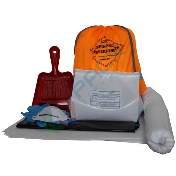 Kit di pronto intervento per oli ed idrocarburi, portatile, capacità assorbimento 8 Lt, confezionato in sacca zaino in poliestere arancione con banda catarinfrangente, Tipologia: Kit Oli e Idrocarburi, Modello: Contenitore Portatile, Confezionamento: Sacca, Capacità di Assorbimento Conf. (Lt): 8 vendita, produzione, prezzi e offerte