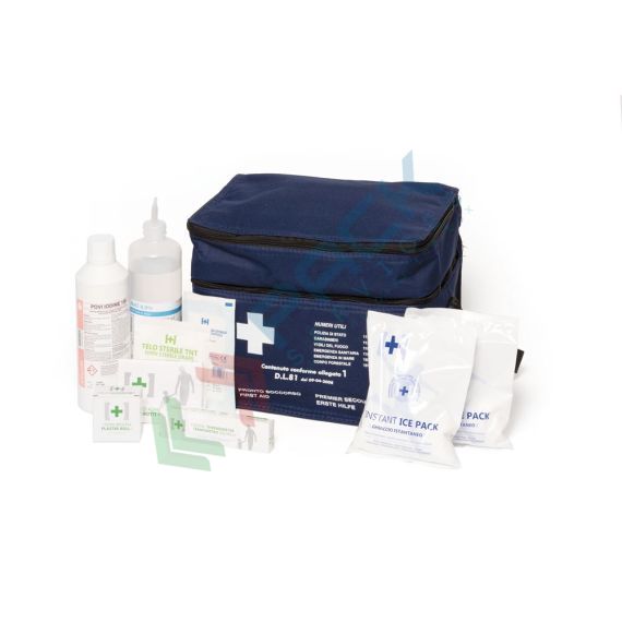 Borsa pronto soccorso, contenuto base conforme all'allegato 1 del D.lgs. 81/2008-D.M.388/2003, ideale per 3 o più lavoratori (per aziende del gruppo AB), Tipologia: Borsa, Normativa: D.M. 388 e D.L. 81, Nr. Lavoratori: 3 o più Lavoratori, Allegato: Allegato 1, Contenuto: Base, 9 image vendita, produzione, prezzi e offerte