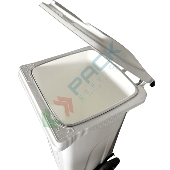 Kit composto da bidone spazzatura per la raccolta differenziata rifiuti, capacità 120 Lt, certificato UNI EN 840, per uso esterno + anello fermasacco +pedaliera, colore bianco, Tipologia: Bidone UNI EN 840, Capacità: 120 Lt, Chiusura: Coperchio a Cerniera, Versione: Anello Fermasacco e Pedale, Colore: Bianco, 5 image vendita, produzione, prezzi e offerte