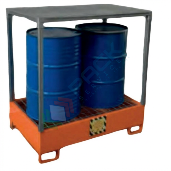 Vasca di contenimento liquidi in acciaio con tettoia, volume di raccolta 260 Lt, ideale per 2 fusti, Mis. 1340 L x 850 P x 1600 H mm, colore arancio RAL 2004, Tipologia: Vasca per Fusti, Ideale per: 2 Fusti, Versione: con Tettoia, Materiale: Acciaio, Volume di Raccolta (Lt): 260 vendita, produzione, prezzi e offerte