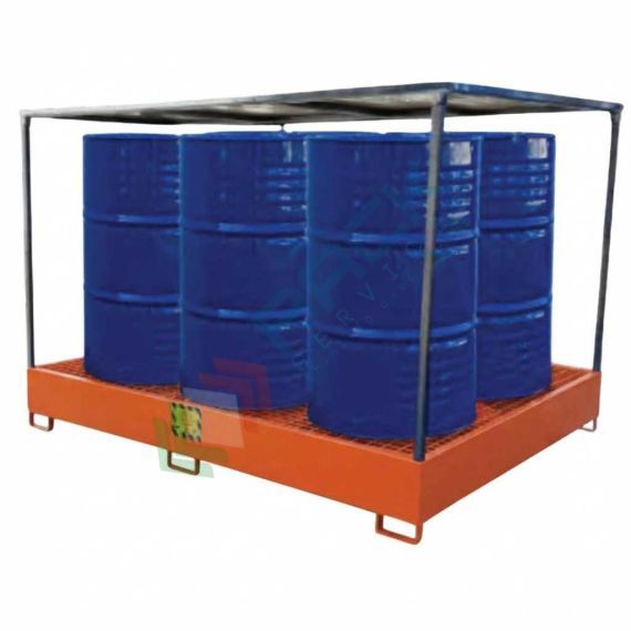 Vasca di contenimento liquidi in acciaio con tettoia, volume di raccolta 375 Lt, ideale per 6 fusti, Mis. 2000 L x 1250 P x 1600 H mm, colore arancio RAL 2004, Tipologia: Vasca per Fusti, Ideale per: 6 Fusti, Versione: con Tettoia, Materiale: Acciaio, Volume di Raccolta (Lt): 375 vendita, produzione, prezzi e offerte
