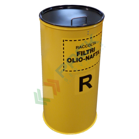 Contenitore raccolta filtri olio esausto, in acciaio verniciato, capacità 100 Lt, Mis. Ø 400 x 840 H mm, colore giallo, Tipologia: Contenitore Raccolta Filtri Olio, Capacità: 100 Lt, Versione: Cilindrico vendita, produzione, prezzi e offerte