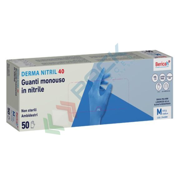 Guanti monouso in nitrile senza polvere, con superficie micro ruvida, lunghezza 40 cm, peso 15 gr, AQL 1,0, spessore al palmo 0,14 mm, certificati 374-5 + 374-1, colore azzurro, tg. XL, conf. 50 pz, Materiale: Nitrile, Versione: Senza Polvere, Colore: Azzurro, AQL: 1, Spessore al Palmo : 0,14 mm, Taglia: XL, 4 image vendita, produzione, prezzi e offerte