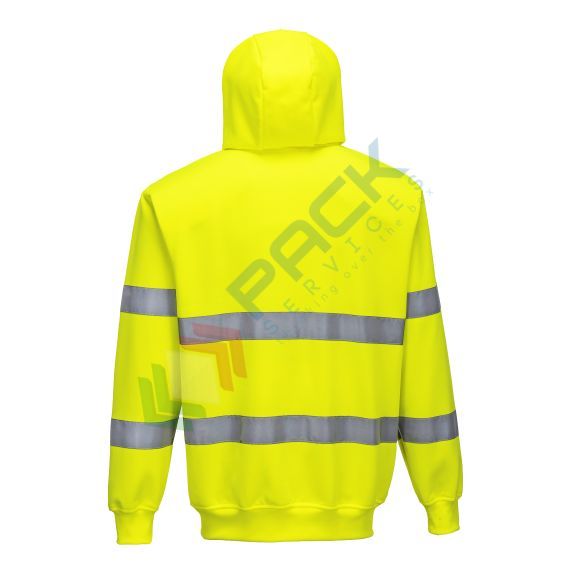 Felpa alta visibilità con cappuccio, 65% poliestere + 35% cotone, 300 gr, chiusura con zip, omologata EN ISO 20471, colore giallo, Tipologia: Felpa Alta Visibilità, Colore: Giallo, Taglia: M, Vestibilità: Regular, 3 image vendita, produzione, prezzi e offerte
