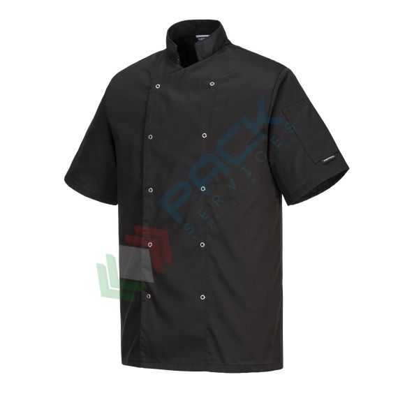 Giacca da lavoro, modello chef, tessuto Twil, 65% poliestere + 35% cotone, 1 tasca, 190 gr, manica corta, colore nero, Colore: Nero, Taglia: 4XL, 4 image vendita, produzione, prezzi e offerte