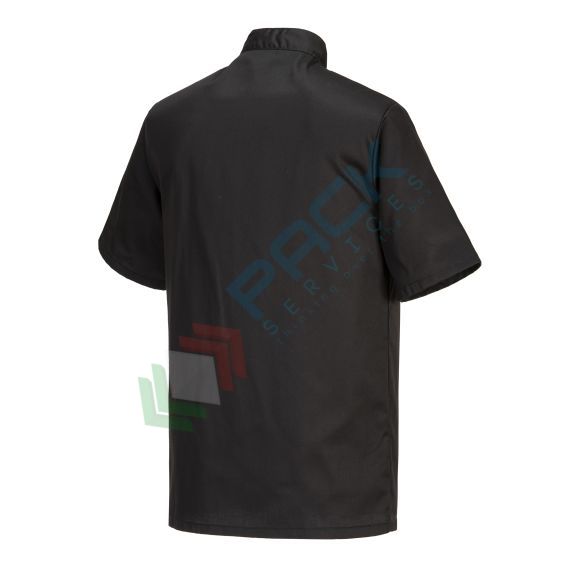 Giacca da lavoro, modello chef, tessuto Twil, 65% poliestere + 35% cotone, 1 tasca, 190 gr, manica corta, colore nero, Colore: Nero, Taglia: XXL, 5 image vendita, produzione, prezzi e offerte