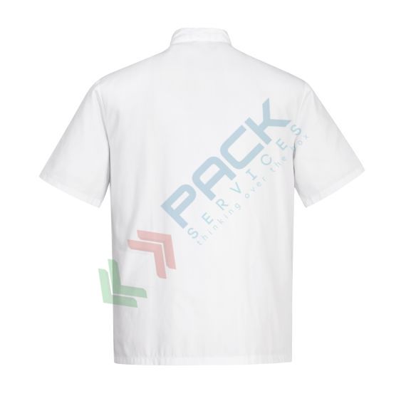 Giacca da lavoro, modello chef, tessuto Twil, 65% poliestere + 35% cotone, 1 tasca, 190 gr, manica corta, colore bianco, Colore: Bianco, Taglia: XL, 6 image vendita, produzione, prezzi e offerte