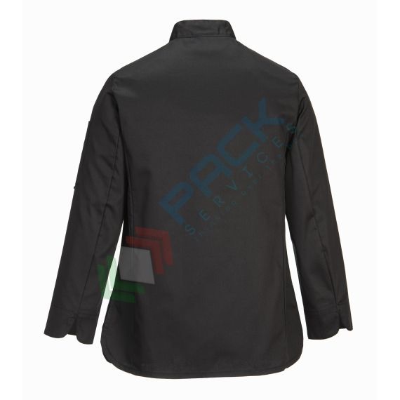 Giacca da lavoro, modello chef, tessuto MeshAir, da donna, 65% poliestere + 35% cotone, 1 tasca, 190 gr, manica lunga, colore nero, Colore: Nero, Taglia: L, 5 image vendita, produzione, prezzi e offerte