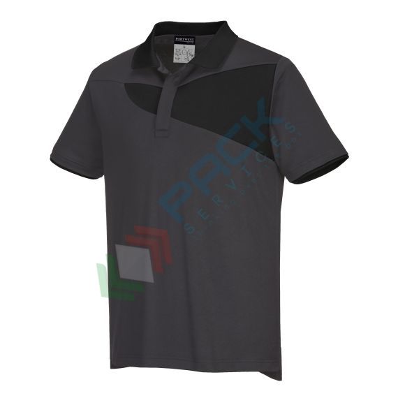 Polo da lavoro bicolore 55% Cotone + 45% Poliestere, 144 gr, tessuto traspirante con design antigraffio, vestibilità slim, cuciture in contrasto, colore grigio/nero, Colore: Grigio, Taglia: S, 7 image vendita, produzione, prezzi e offerte