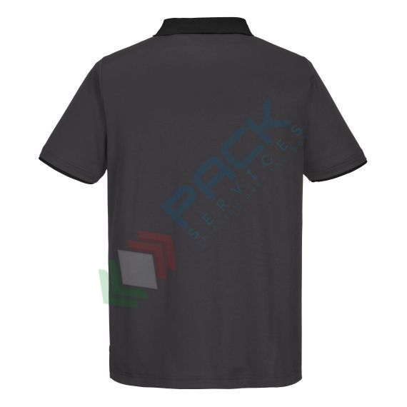 Polo da lavoro bicolore 55% Cotone + 45% Poliestere, 144 gr, tessuto traspirante con design antigraffio, vestibilità slim, cuciture in contrasto, colore grigio/nero, Colore: Grigio, Taglia: S, 9 image vendita, produzione, prezzi e offerte