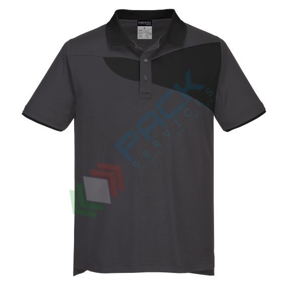 Polo da lavoro bicolore 55% Cotone + 45% Poliestere, 144 gr, tessuto traspirante con design antigraffio, vestibilità slim, cuciture in contrasto, colore grigio/nero, Colore: Grigio, Taglia: XXL, 6 image vendita, produzione, prezzi e offerte