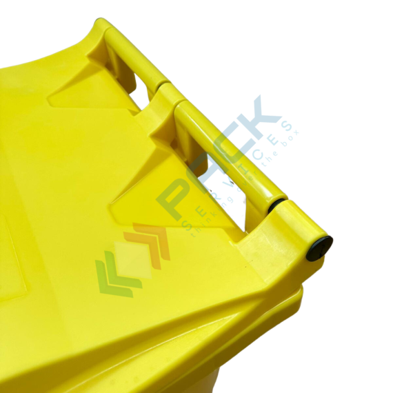 Bidone spazzatura per la raccolta differenziata rifiuti, capacità 360 Lt, certificato UNI EN 840, per uso esterno, colore giallo, Tipologia: Bidone UNI EN 840, Capacità: 360 Lt, Chiusura: Coperchio a Cerniera, Versione: Standard, Colore: Giallo, 9 image vendita, produzione, prezzi e offerte