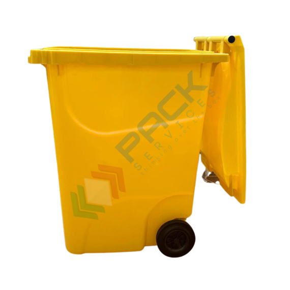 Bidone spazzatura per la raccolta differenziata rifiuti, capacità 360 Lt, certificato UNI EN 840, per uso esterno, colore giallo, Tipologia: Bidone UNI EN 840, Capacità: 360 Lt, Chiusura: Coperchio a Cerniera, Versione: Standard, Colore: Giallo, 6 image vendita, produzione, prezzi e offerte