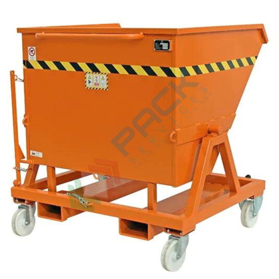 Benna ribaltabile con ruote, in acciaio, capacità 675 Lt, svuotamento manuale e con muletto, arancio RAL 2004, Tipologia: Benna Scarico Manuale o con Muletto, Pareti: Chiuse, Base: 4 Ruote, Capacità: 675 Lt, Portata (Kg): 1000 vendita, produzione, prezzi e offerte