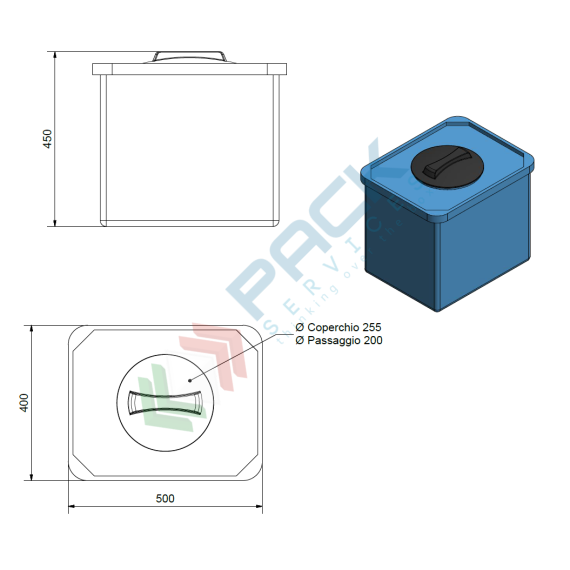 Serbatoio acqua in plastica (PE), parallelepipedo verticale, capacità 65 Lt, Mis. 500 L x 400 P x 420 H mm, colore azzurro, Tipologia: Serbatoio Parallelepipedo Verticale, Capacità: 65 Lt, Versione: Corpo Liscio, 9 image vendita, produzione, prezzi e offerte