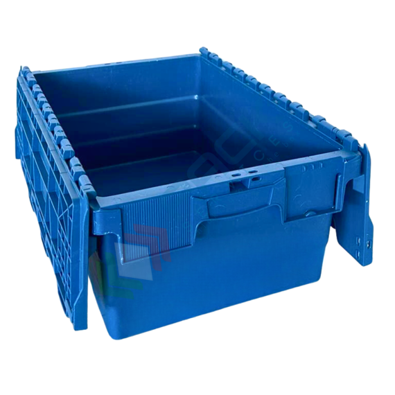 Cassetta in plastica (PP) sovrapponibile ed inseribile, capacità 45 Lt, Mis. 600 L x 400 P x 250 H mm, con coperchio integrato, Tipologia: Cassa Inseribile Industriale, Versione: Con Coperchio, Mis. Base (cm): 40 x 60, Altezza (cm): 25, Capacità: 45 Lt, Contatto Diretto con Alimenti: NO, Colore: Blu, 10 image vendita, produzione, prezzi e offerte