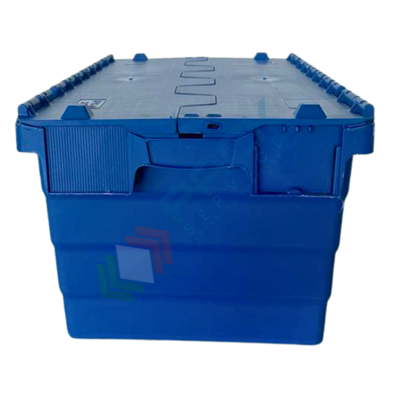Cassetta in plastica (PP) sovrapponibile ed inseribile, capacità 60 Lt, Mis. 600 L x 400 P x 320 H mm, con coperchio integrato, Tipologia: Cassa Inseribile Industriale, Versione: Con Coperchio, Mis. Base (cm): 40 x 60, Altezza (cm): 32, Capacità: 60 Lt, Contatto Diretto con Alimenti: NO, Colore: Blu, 11 image vendita, produzione, prezzi e offerte