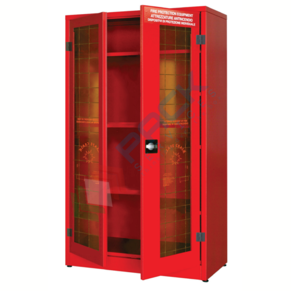 Armadio di sicurezza per deposito DPI, Mis. 1075 L x 500 P x 1850 H mm, 2 ante con vetro frangibile, 3 ripiani, colore rosso RAL 3000, Tipologia: Armadio Porta DPI, Versione: Senza Appendiabiti, Larghezza (cm): 107,5, Profondità (cm): 50, Altezza (cm): 185, Ante: 2 con Vetro Frangibile, Colore: Rosso, Versione Ripiani: Verniciati vendita, produzione, prezzi e offerte