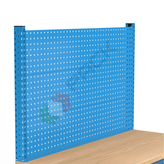 Banco da lavoro piano in legno con gambe regolabili, 1 cassetto e parete attrezzata, Mis. 1500 L x 750 P x 740/1100 H mm, colore blu, Tipologia: Banco con Parete, Gambe: Regolabili, Materiale Piano: Legno, Larghezza (cm): 150, Versione: 1 Cassetto, Colore: Blu, 11 image vendita, produzione, prezzi e offerte