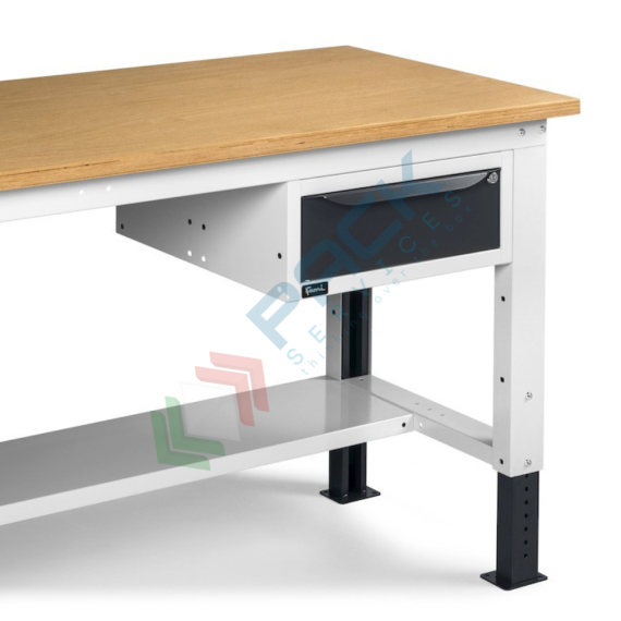Banco da lavoro piano in legno con gambe regolabili, 1 cassetto e parete attrezzata, Mis. 1500 L x 750 P x 740/1100 H mm, colore antracite/grigio chiaro, Tipologia: Banco con Parete, Gambe: Regolabili, Materiale Piano: Legno, Larghezza (cm): 150, Versione: 1 Cassetto, Colore: Grigio, 10 image vendita, produzione, prezzi e offerte