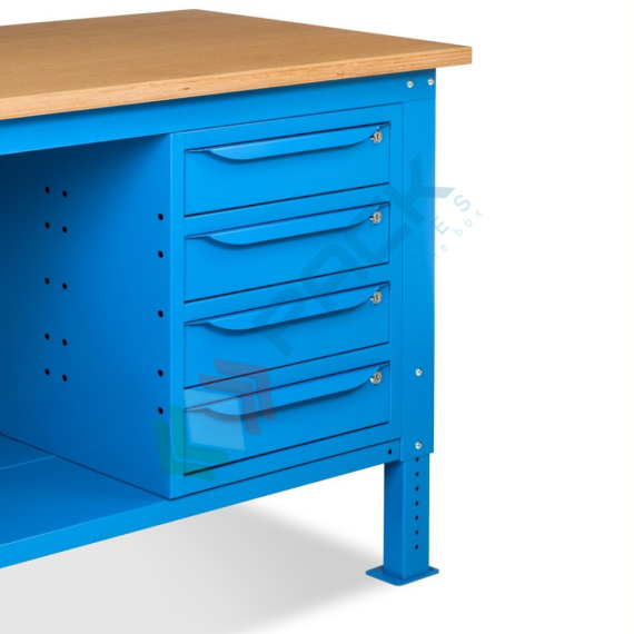 Banco da lavoro piano in legno con gambe regolabili, 4 cassetti, Mis. 2000 L x 750 P x 740/1100 H mm, colore blu, Tipologia: Banco con Cassetti, Gambe: Regolabili, Materiale Piano: Legno, Larghezza (cm): 200, Versione: 4 Cassetti, Colore: Blu, 10 image vendita, produzione, prezzi e offerte
