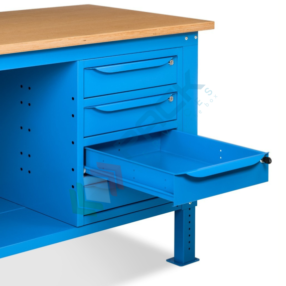 Banco da lavoro piano in legno con gambe regolabili, 4 cassetti, Mis. 2000 L x 750 P x 740/1100 H mm, colore blu, Tipologia: Banco con Cassetti, Gambe: Regolabili, Materiale Piano: Legno, Larghezza (cm): 200, Versione: 4 Cassetti, Colore: Blu, 11 image vendita, produzione, prezzi e offerte