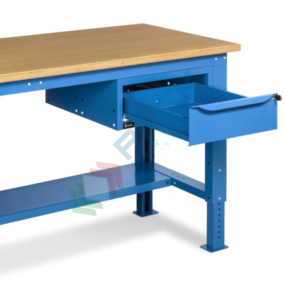 Banco da lavoro piano in legno con gambe regolabili, 1 cassetto e parete attrezzata, Mis. 1500 L x 750 P x 740/1100 H mm, colore blu, Tipologia: Banco con Parete, Gambe: Regolabili, Materiale Piano: Legno, Larghezza (cm): 150, Versione: 1 Cassetto, Colore: Blu, 10 image vendita, produzione, prezzi e offerte