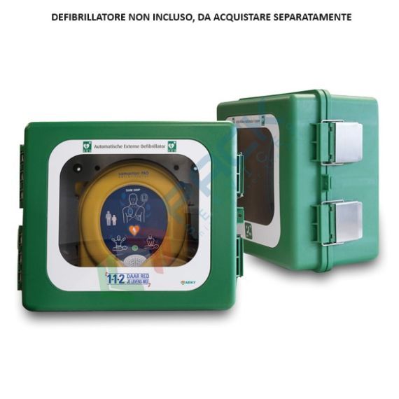 Teca per defibrillatore in plastica, ideale per ambienti esterni, con allarme, colore verde, 3 image vendita, produzione, prezzi e offerte