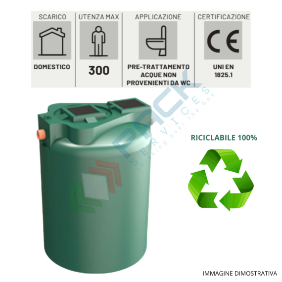 Degrassatore statico corpo lisico, A.E. 35, coperti 120, scarico domestico, Mis. Ø 1100 x 1350 H mm, per il pre-trattamento acque non provenienti da wc, Utilizzo: Trattamento Primario, Tipologia: Degrassatore, Volume (Lt): 1200, Versione: Corpo Liscio, 7 image vendita, produzione, prezzi e offerte