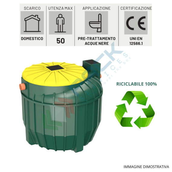 Fossa imhoff biologica, corpo nervato, A.E. 10, capacità 1600 Lt, Mis. Ø 1250 x 1550 H mm, per il trattamento primario dei reflui domestici, Utilizzo: Trattamento Primario, Tipologia: Fossa Imhoff, Volume (Lt): 1600, Versione: Corpo Nervato, 7 image vendita, produzione, prezzi e offerte