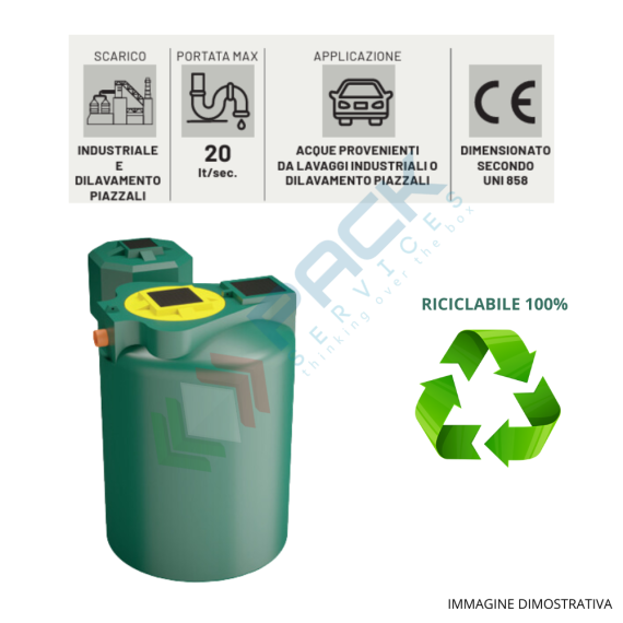 Separatore di oli statici con serbatoio di raccolta esterno, Mis. Ø 1200 x 2050 H mm, capacità 2200 Lt, Utilizzo: Trattamento Secondario, Tipologia: Separatore di Oli Statico, Volume (Lt): 2200, Versione: con Serbatoio di Raccolta Esterno, 5 image vendita, produzione, prezzi e offerte