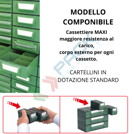 Cassettiera in plastica componibile con 2 cassetti, mis. 393 L x 390 P x 228 H mm, colore verde, Tipologia: Cassettiera Maxi, Cassetti/e nr.: 2, Formato: Formato G, Colore: Nero + Verde, 6 image vendita, produzione, prezzi e offerte